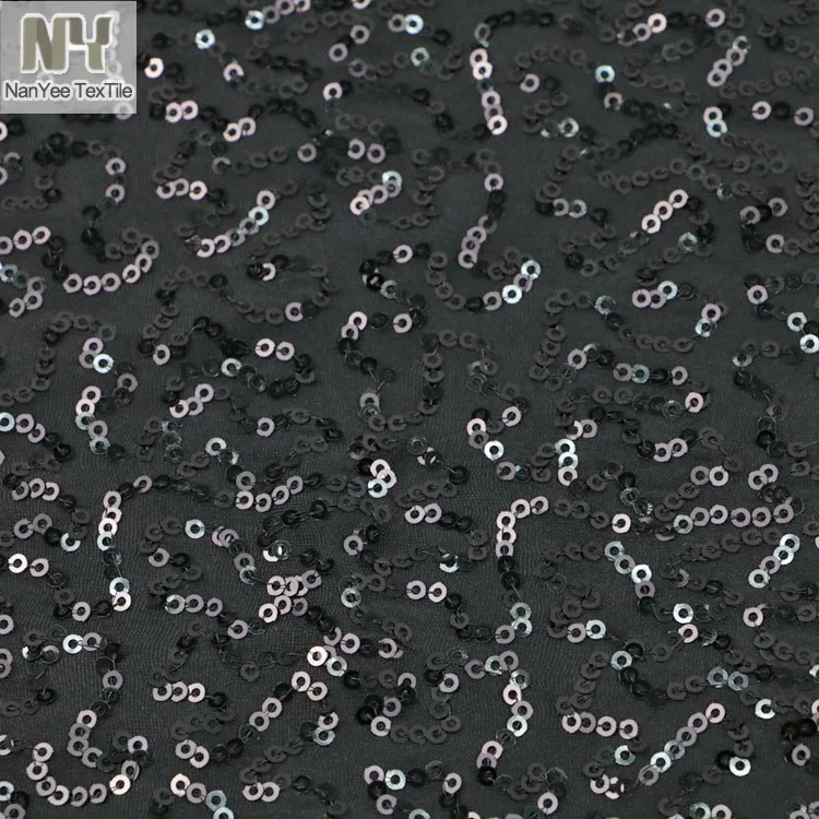 Nanyee Textile Polyester Good Stretch Glamour Black Sequin Knit Fabric