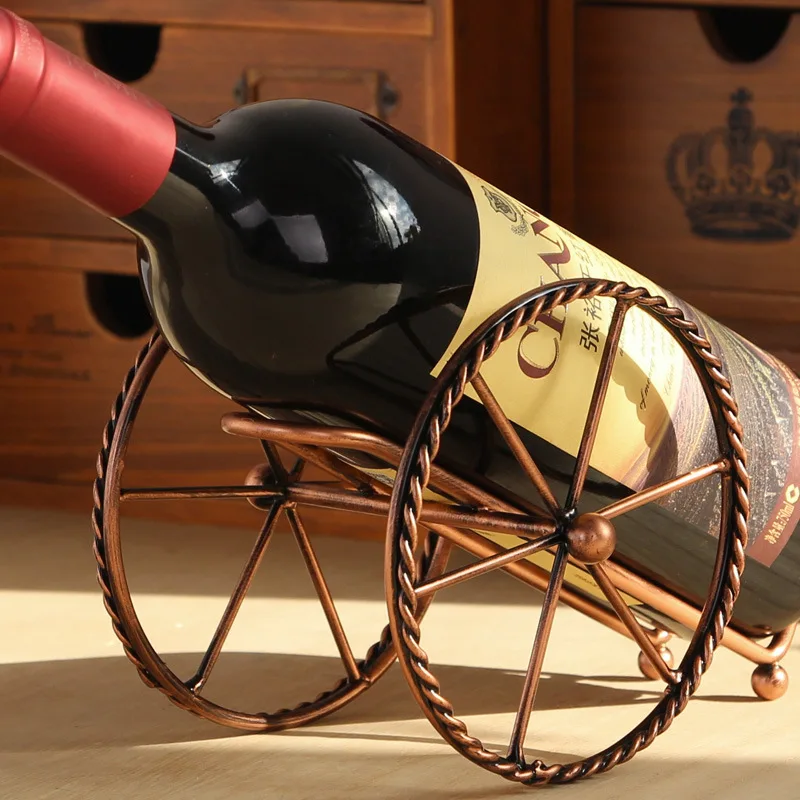 Europe style Metal Wine rack red bronze iron wheels design Wine holder Decoration bar Shelf Beer whisky wine bottles