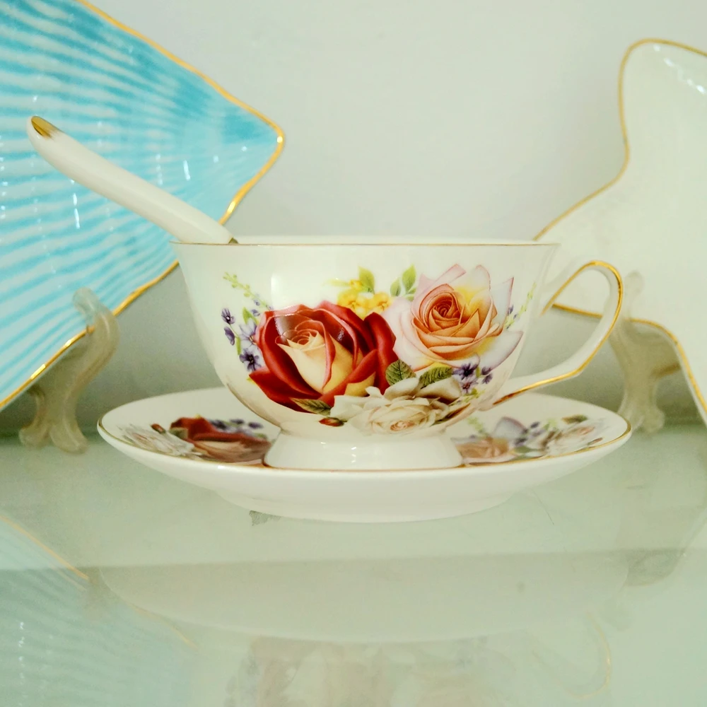 Wholesale High Quality Bone China Rose Coffee Cup And Saucer Sets
