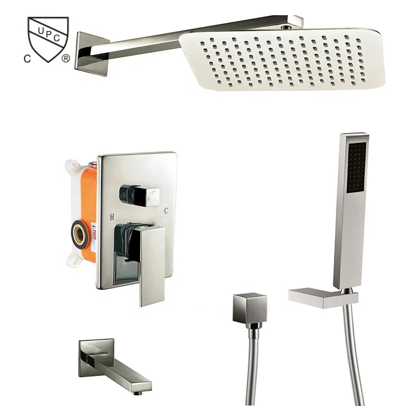 HIMARK wall mounted bathroom brass upc rain shower faucet set with pressure balance mixer valve