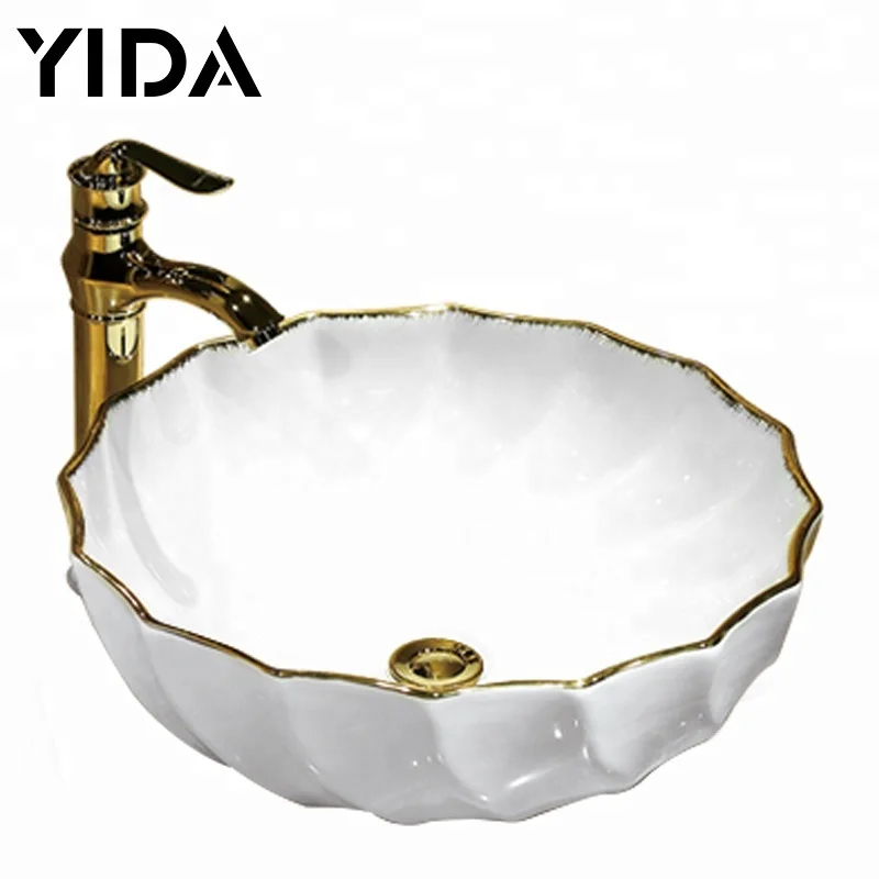 Golden color countertop wash basin brand high country ranch fountain sink for bathroom