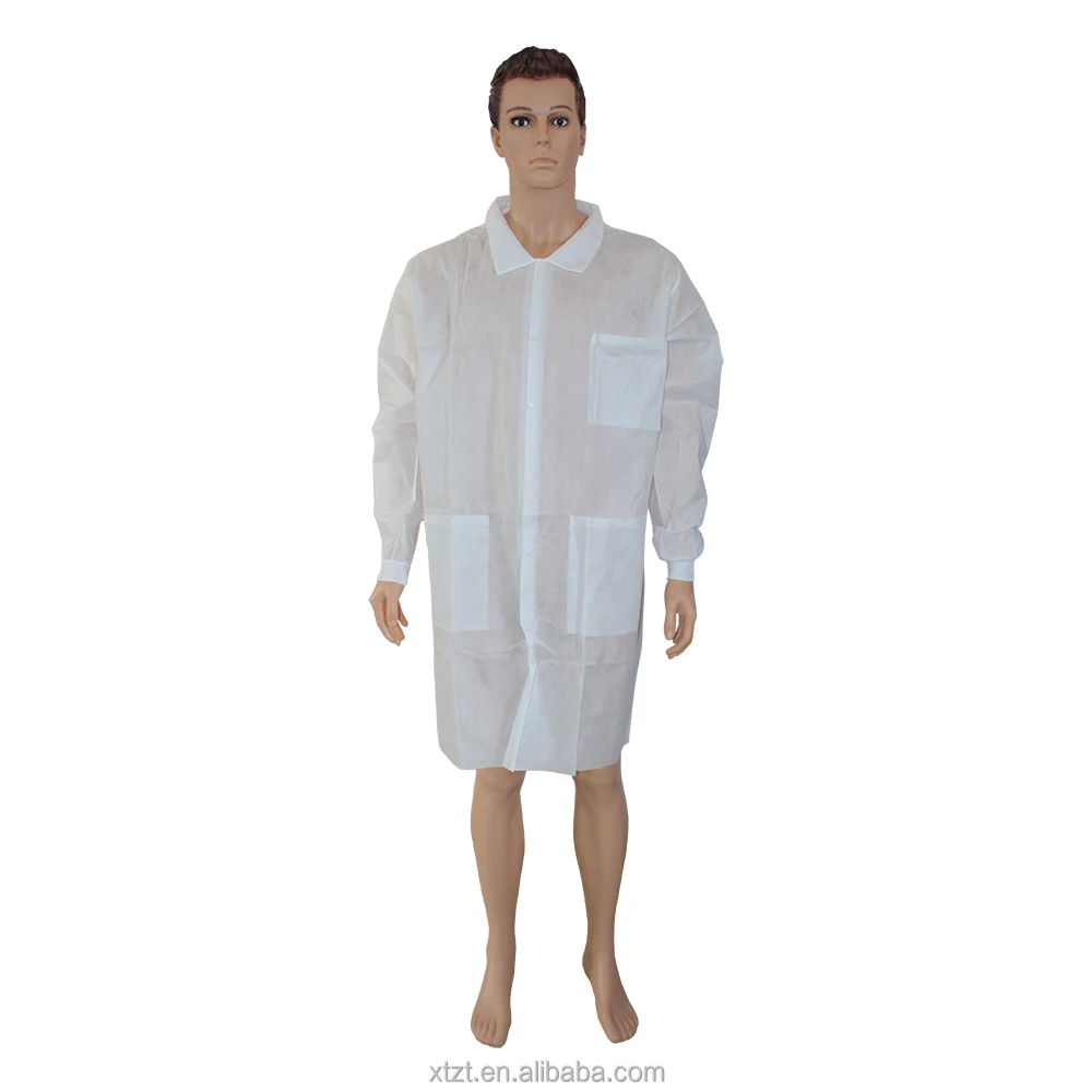 Non Woven Disposable Lab Coat White Hospital Laboratory Visitor Clothes With Elastic Cuff Medical Lab Coat
