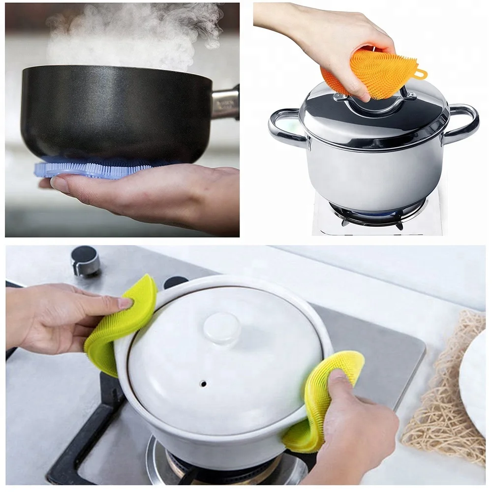 Round Shape Silicone Scrubber Dishwashing Cleaning Brush silicone sponge kitchen dish scrubber reusable