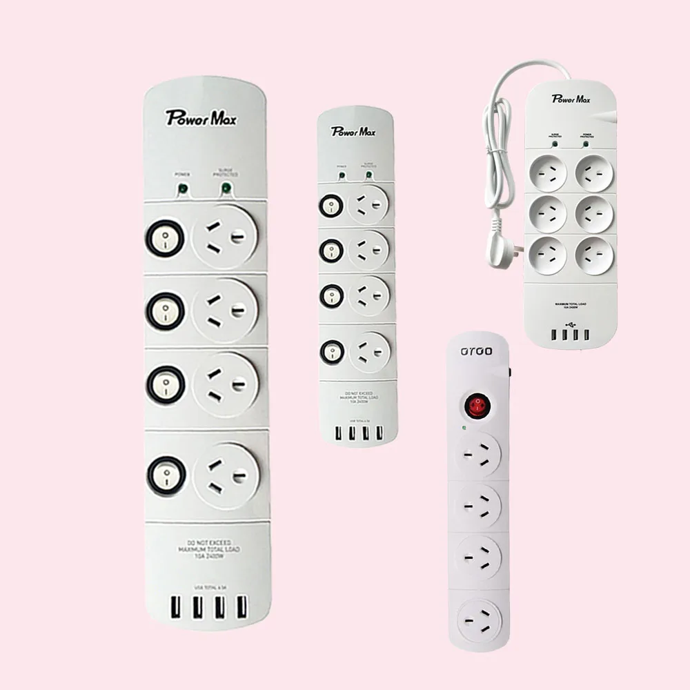 Portable Power Strip 4 outlet usb type c new products power point Australia SAA waterproof power strip 4 outlets and 4 usb ports