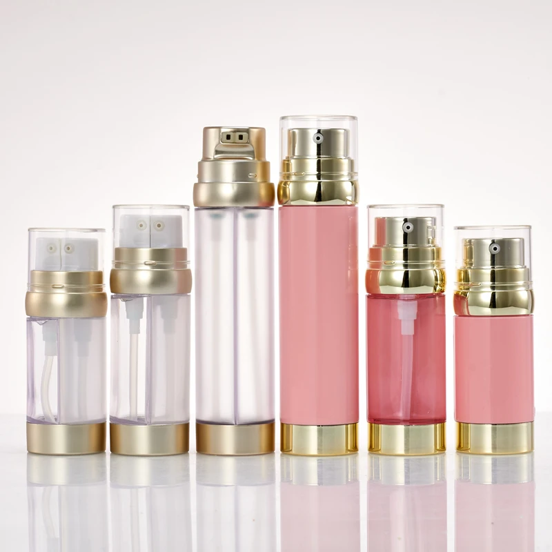 PETG Cosmetic Dual Chamber Bottles for Cosmetic Cosmetic Skin Care Containers Transparent Pink Empty Plastic Screen Printing