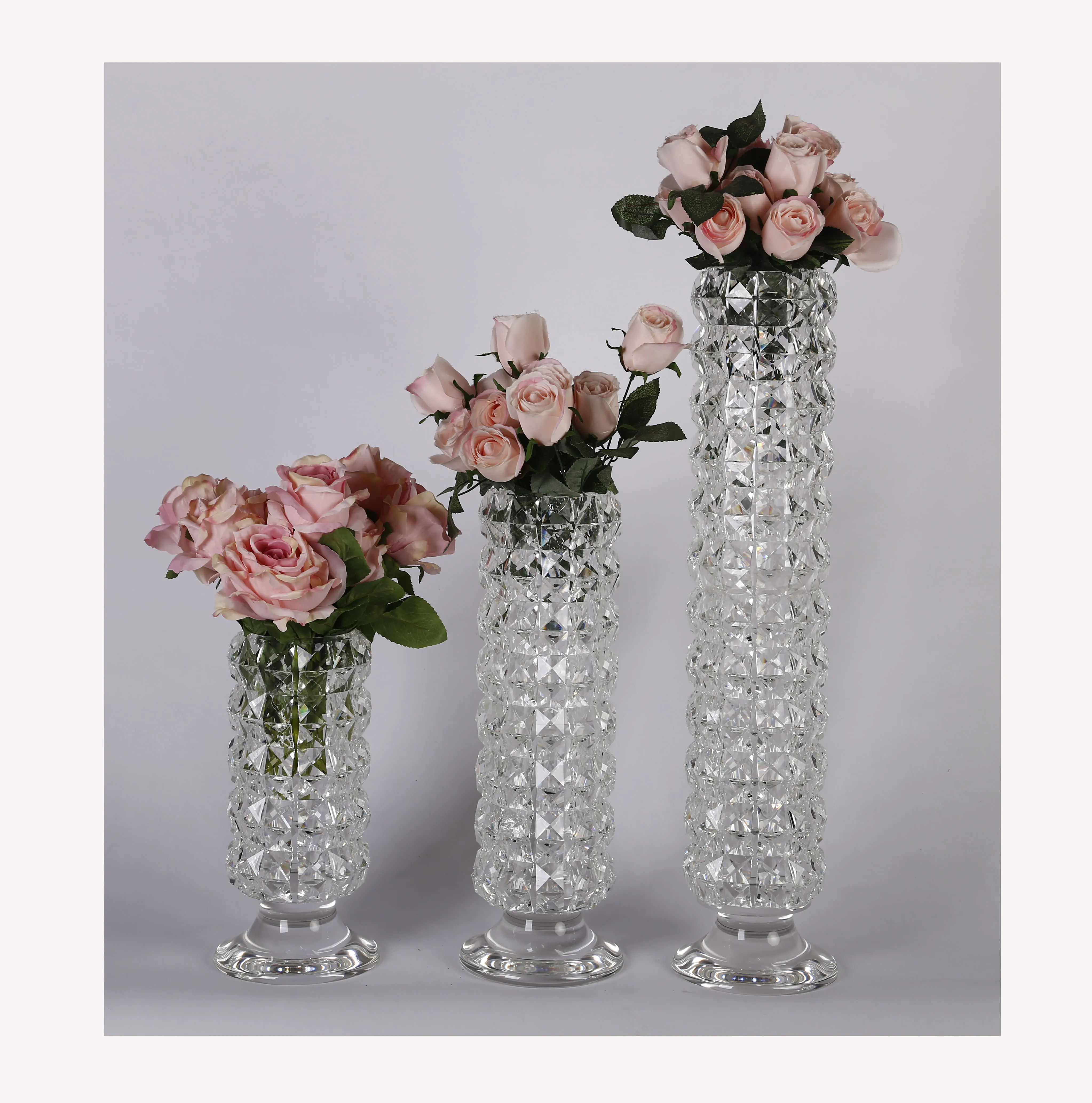 Tall crystal flower vase for wedding decoration