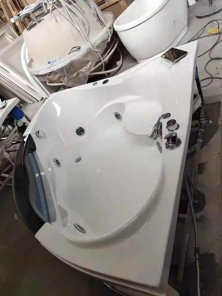 Factory supply K-8903A corner shape freestanding acrylic bath tub massage bathtub with faucets