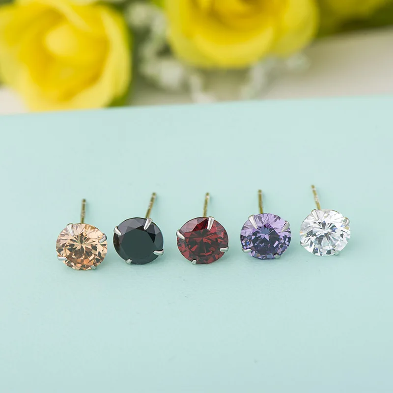 R.GEM. 3 4 5 6 7mm Fancy 925 Sterling Silver Round CZ Zircon Stud Earrings for Girls Gift