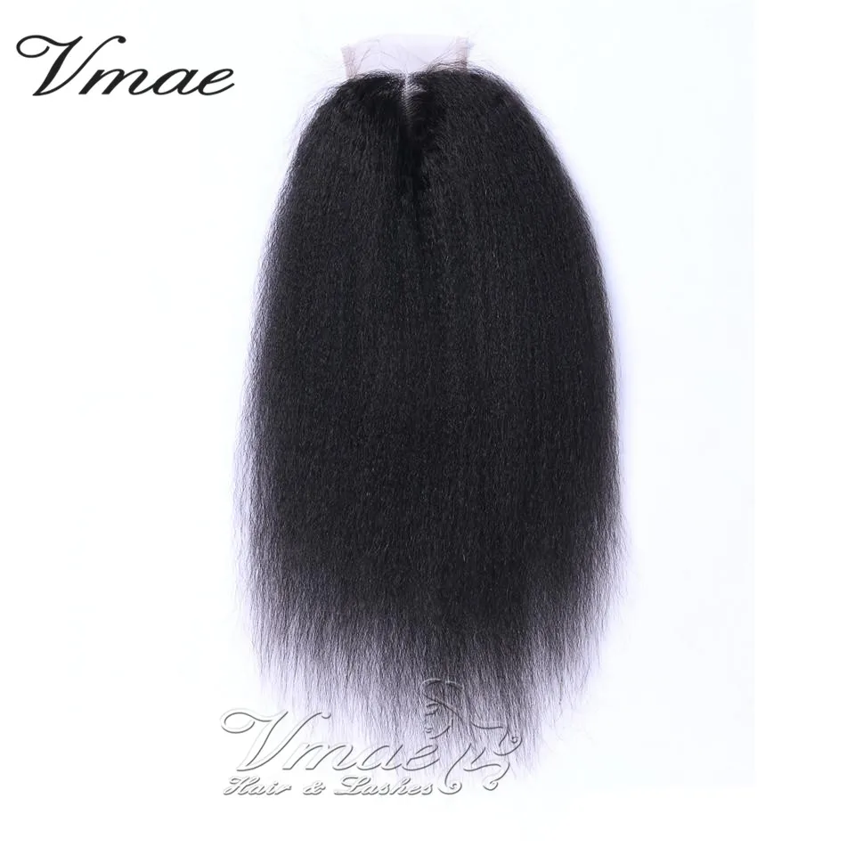 VMAE Malaysia Natural Color Kinky Straight 4*4 Soft Lace Closure Cuticle Aligned Raw Brazilian Virgin Human Hair Extension