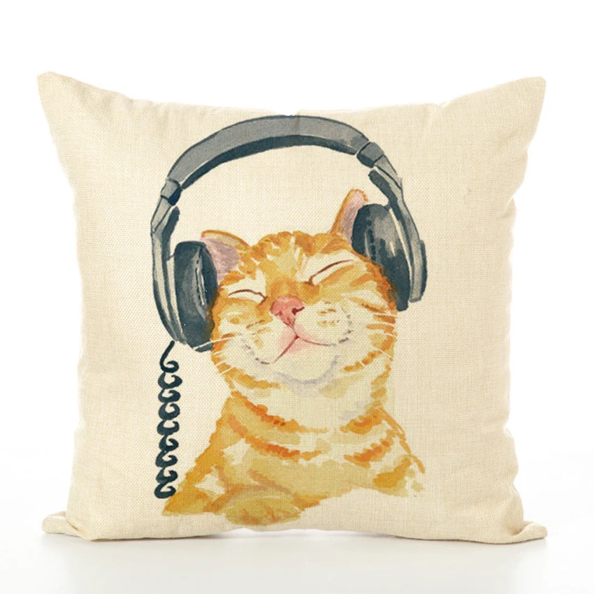 Lovely cat decorative throw cotton linen pillow case cushion cover for Sofa Bedroom Car