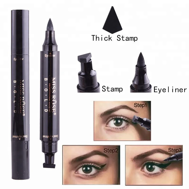 Miss Rose Makeup Liquid Eyeliner Pencil Quick Dry Waterproof Eye Liner Black Color with Stamp Beauty Eye Pencil