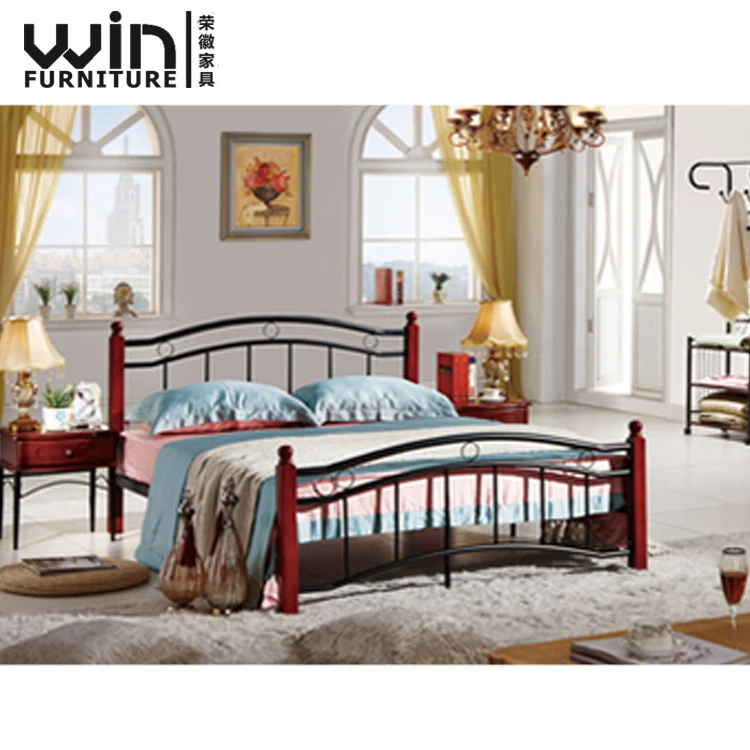 
Foshan Wooden Metal Bed Frame Design Modern Hostel Apartment All Size Iron Bed 