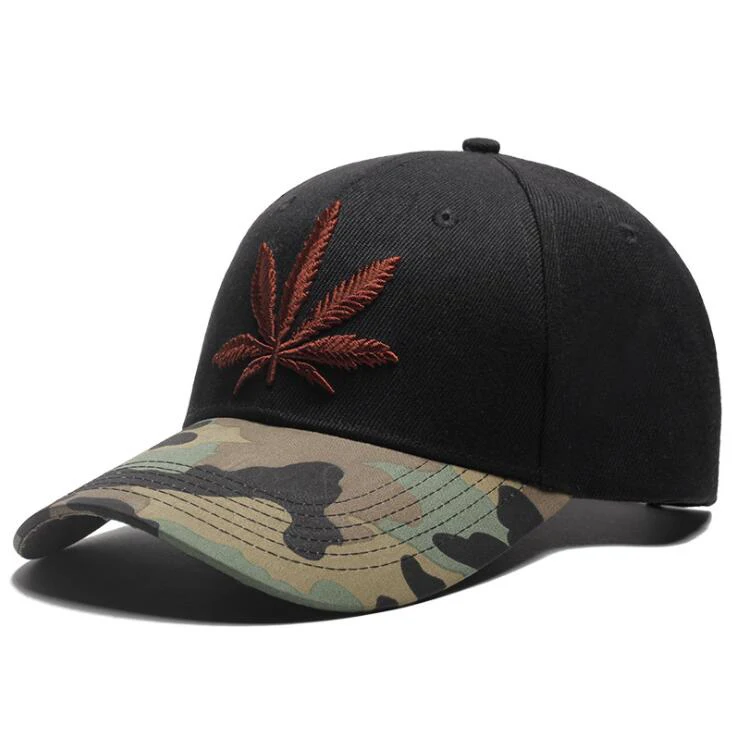 OEM black acrylic hemp embroidered base ball cap baseball caps and hats curved snapback caps with camo brim for men