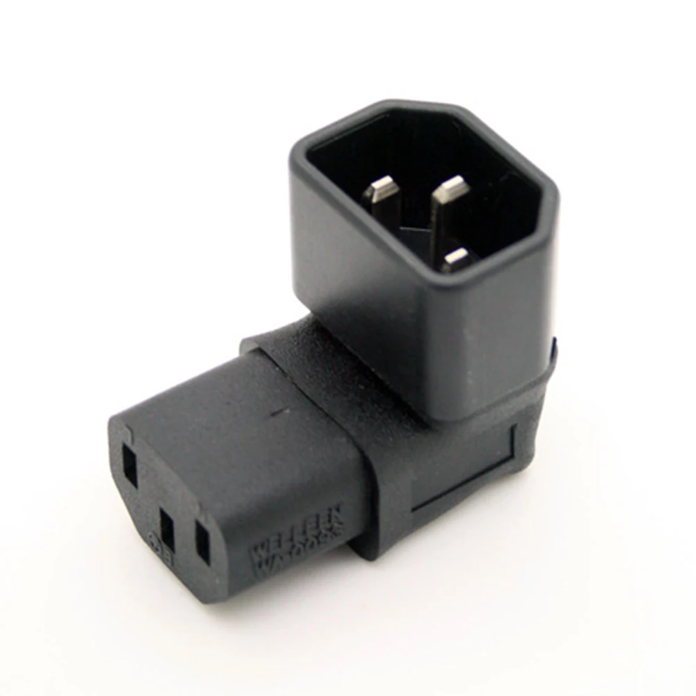 Right Angle IEC 320 C14 Male Plug to C13 Female Socket AC Power Cord Connector
