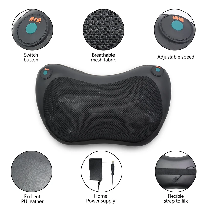 
Rechargeable Cordless Shiatsu Back Neck Massager Deep Kneading Massage Pillow with Heat for Shoulders 