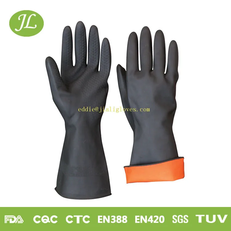 Factory Price Anti-Scratch Cotton Lined Black Long Sleeve Rubber Latex Gloves for Auto Mechanics