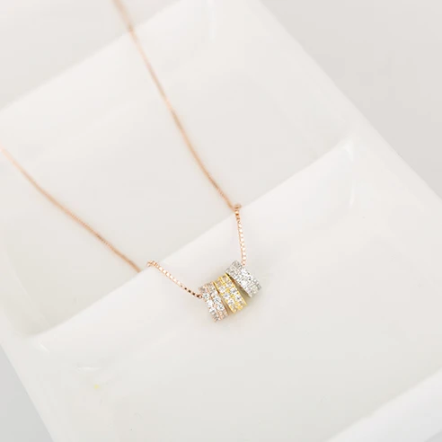 LUOTEEMI Wholesale Stock Fashion Cubic Zirconia Element Crystal 3 Loops Pendant Rose Gold Jewelry Necklace