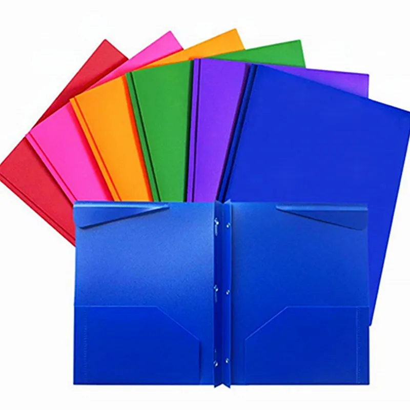 2021 Hot Quality Factory Custom Logo Plastic 2 Pocket With  3 Hole Punched with Prongs  Poly Portfolio Report Covers