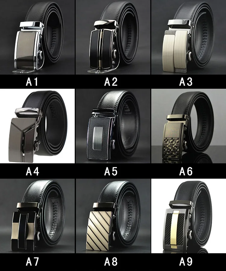 btu1208 Black Men Dress Ratchet Automatic Buckle Leather Belt without Hole