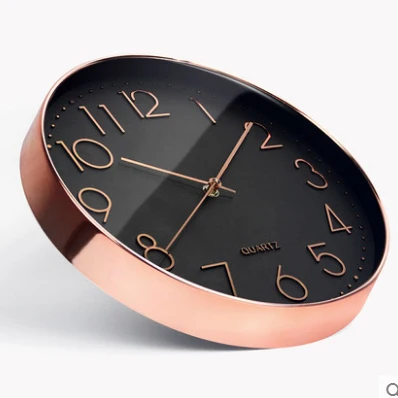 Fashional 3D Numbers Round Modern Rose Gold Non-ticking Custom Plastic Quartz Clock Wall Home Decor