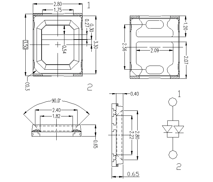 Green Blue Yellow Diode SMD 2835 2735 Red LED Chip 0.2W 0.5W 590-595nm color