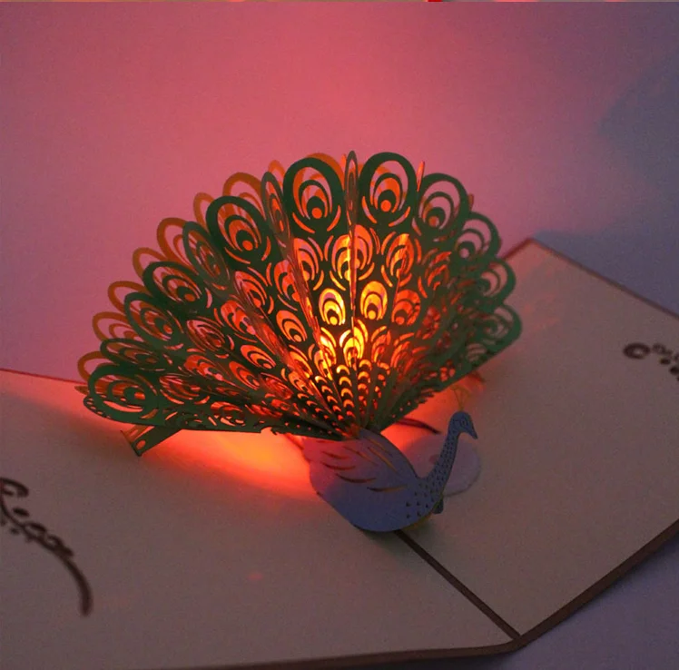 Custom music happy birthday 3D greeting card with LED light,different kinds of led greeting card with your own designs