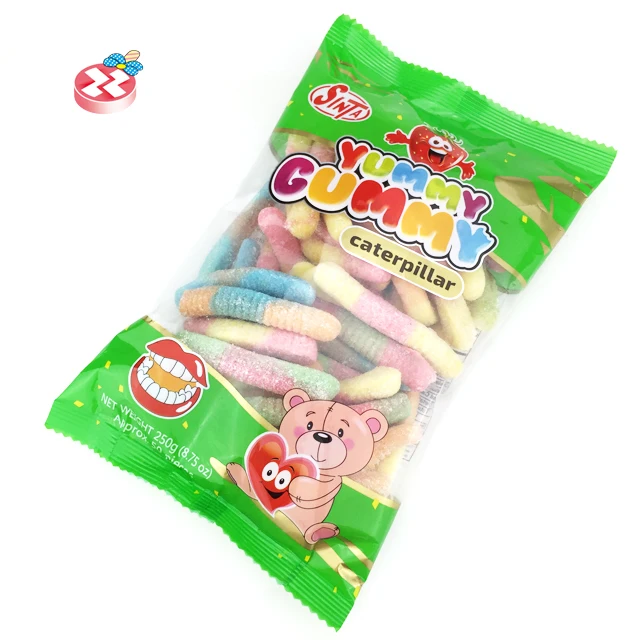 Halal Bag Packing Fruit Flavor Worm Shape Sour Jelly Gummy Chewy Soft Candy