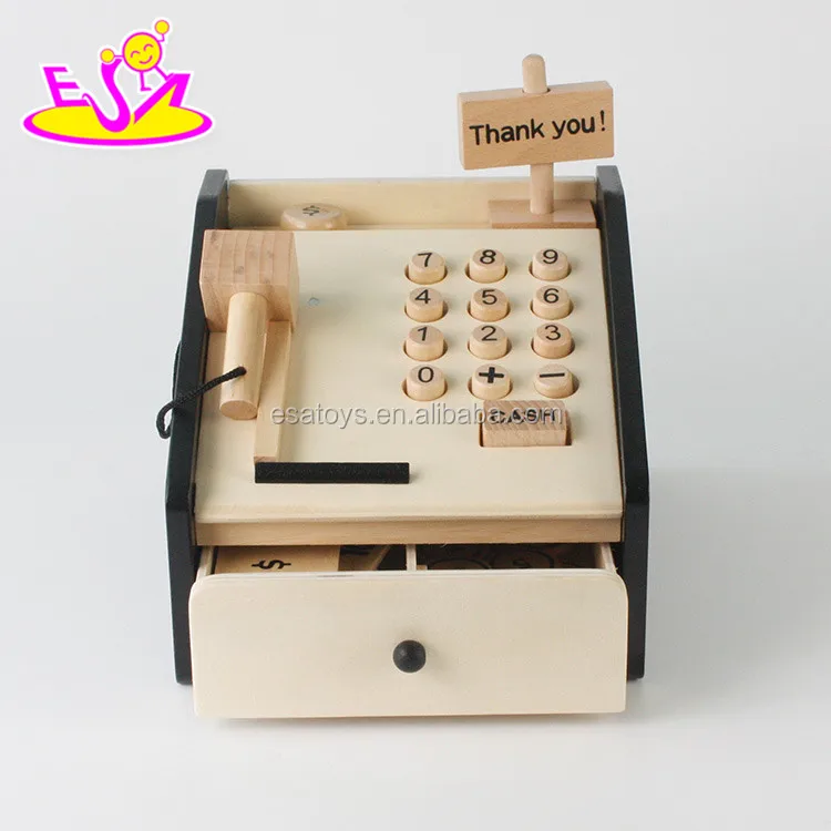 Best sale pretend toys wooden kids play cash register with scanner W10A066