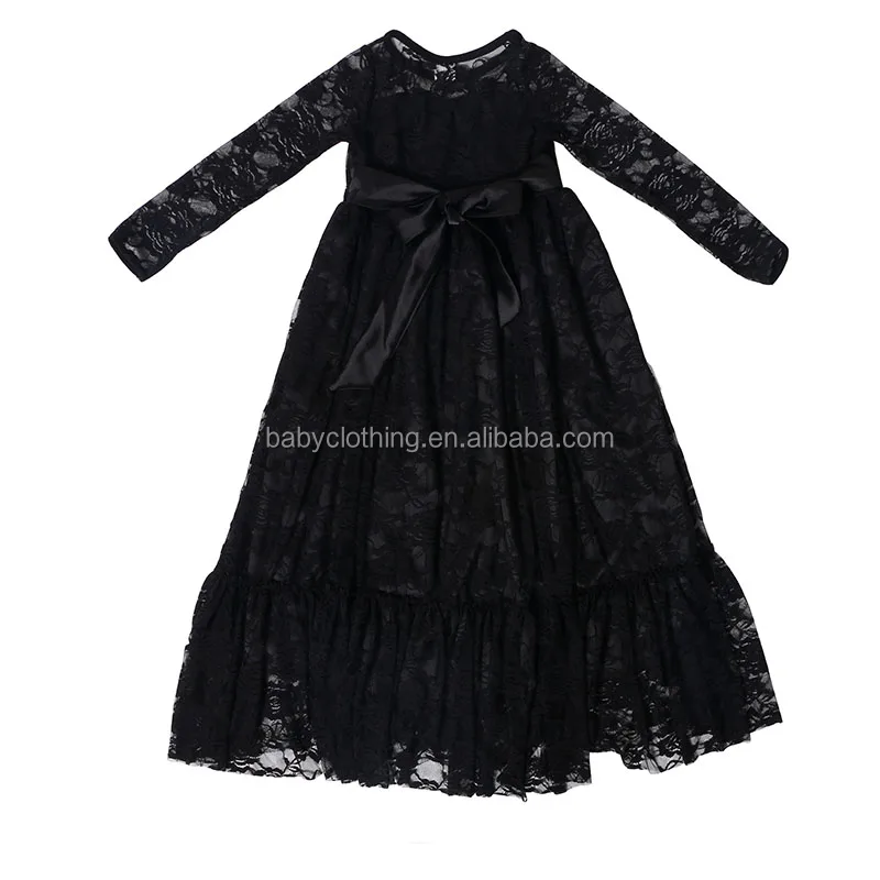 little girls party dresses black long sleeve lace child dress