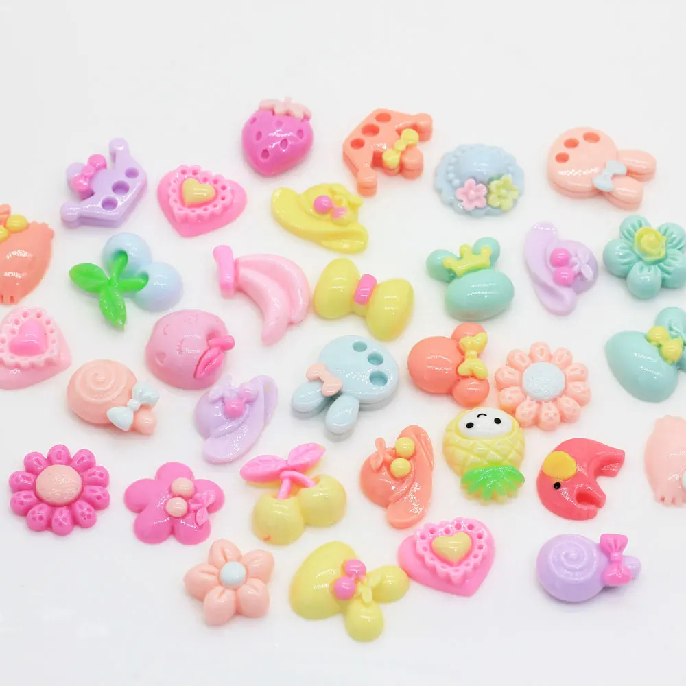 
Assorted Kawaii Pastel Slime Charms Resin Flatback Flat Back Cabochons Flowers Fruits Heart Animal Cabochons 