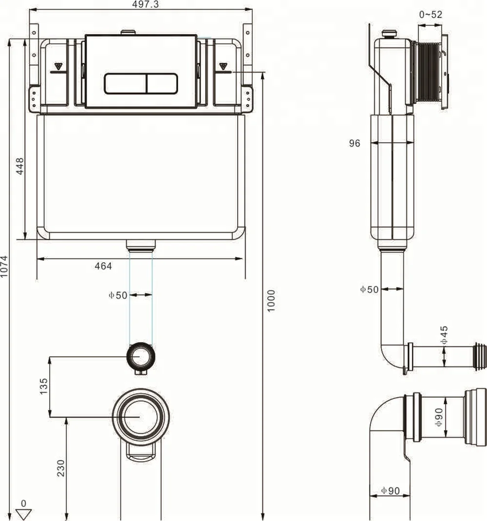 CE approval super slim bathroom concealed water cistern for back to wall toilet