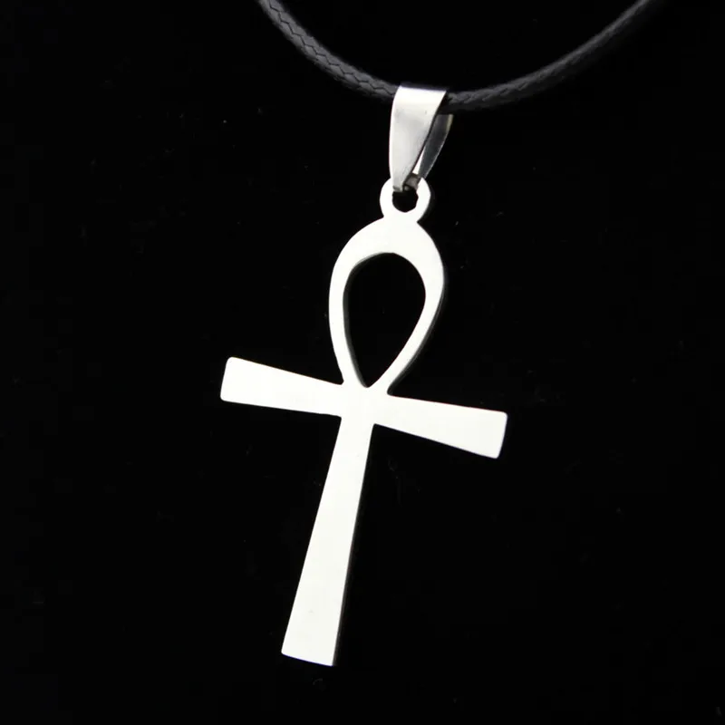 New Arrival Silver plated Alloy Ancient Egyptian Anka Cross Pendant Necklace With Leather Chain for the symbol of life Jewelry