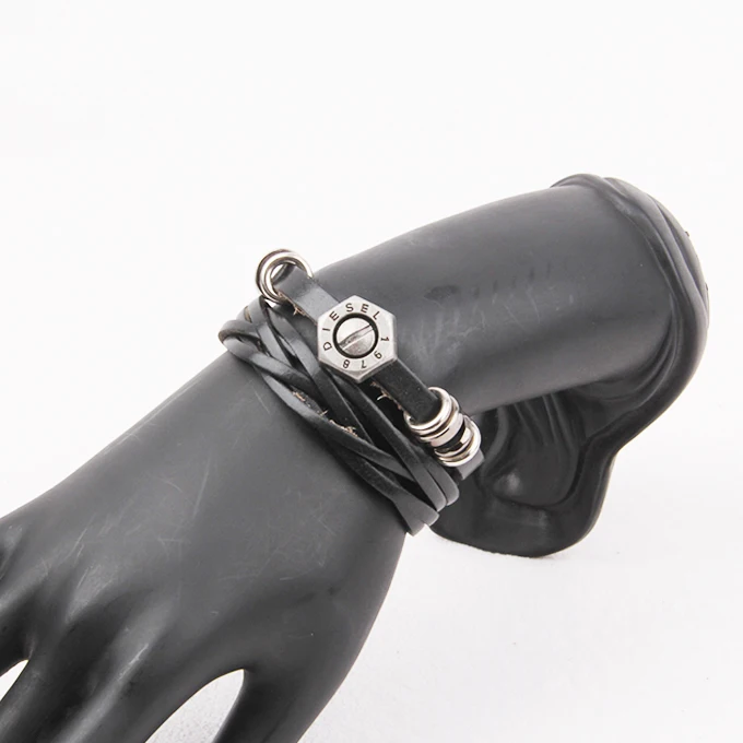 Leather cuff bracelet with engraved metal plate, bracelet for teenagers