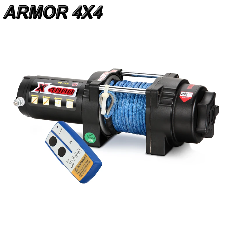 4000lbs pull mini 12 volt power winch with synthetic rope