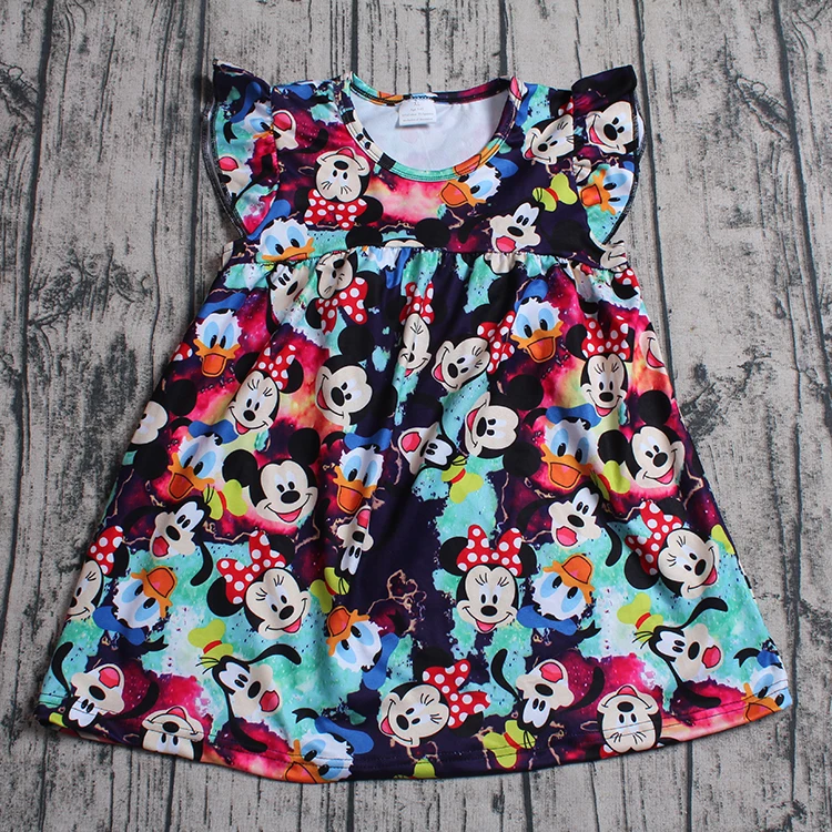 cute style cartoon printing flutter sleeve summer girl dress baby clothes