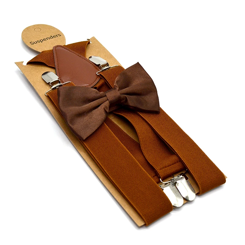 New arrival suspender bow tie set for unisex women men polyester material thickly 4 clips suspenders 120cm length adjustment