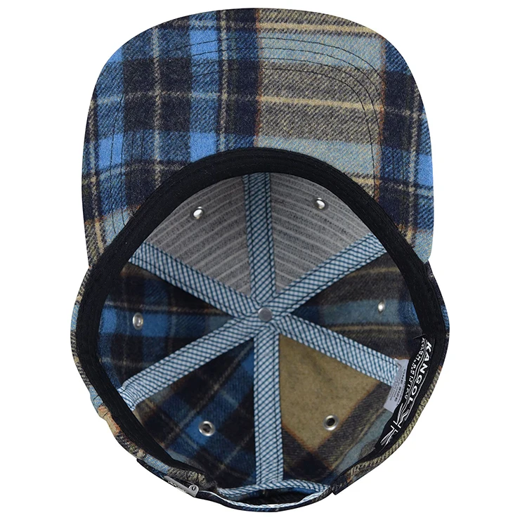 Factory Direct Price Custom Meidiney 6 panel Wool Blend Plaid Style Tartan Snapback Caps