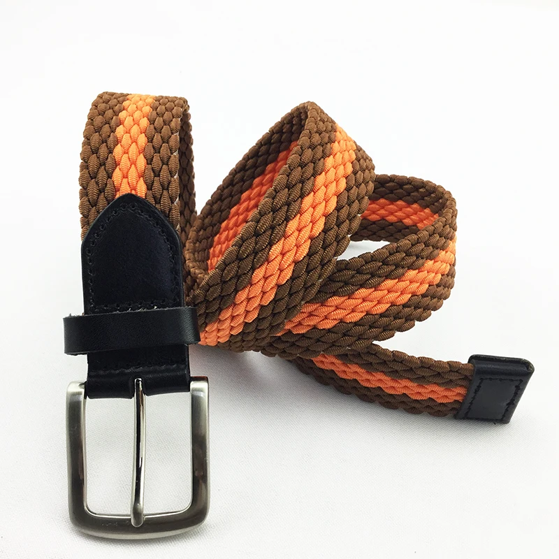 Muti Color Mens Braided Knitted Elastic Stretch Belt With Alloy Pin Buckle