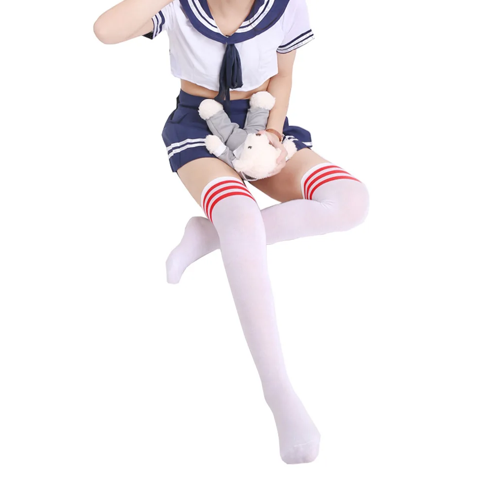 
College wind cotton striped stockings over the knee high socks student socks 