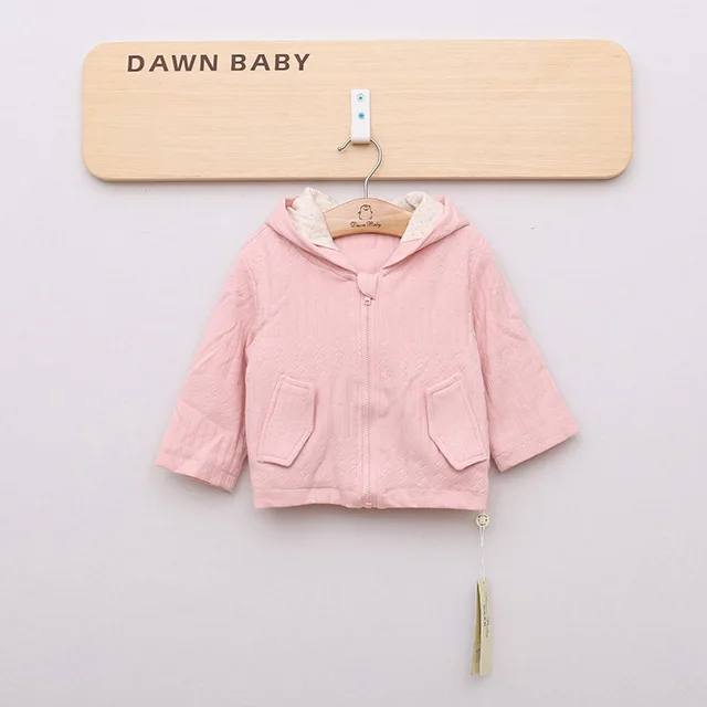 
100% cotton jacquard spring autumn long sleeve baby outdoor zipper coat with hood and pocket 