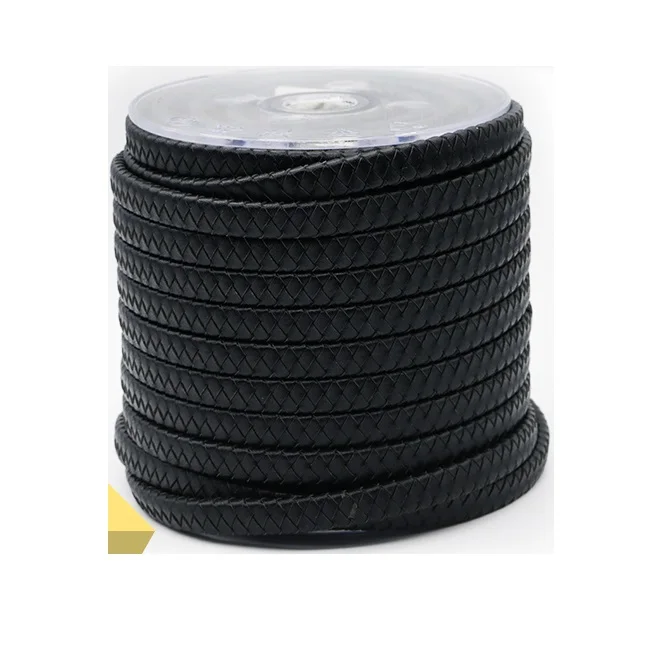 
3.5*8 Mm Plain Braiding Genuine Flat Cowhide Leather Rope For Jewelry Making 