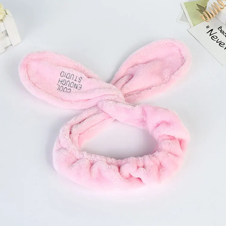 Wholesale Hair Accessories  Elegant Fashion Handmade Custom Logo Soft Velvet Plush Rabbit Bunny Ear Makeup Headband