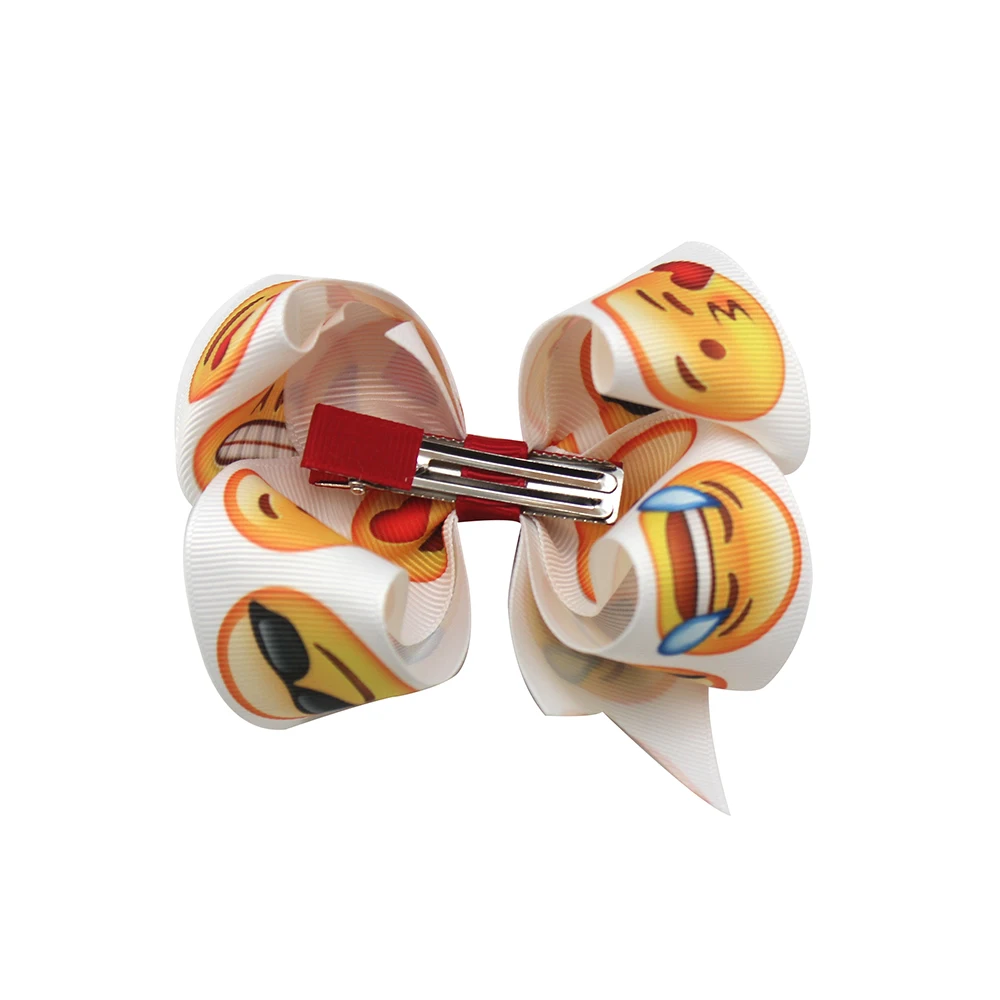 Simple Bowknot Printed  ribbon hair bows lovely hair clip for girls