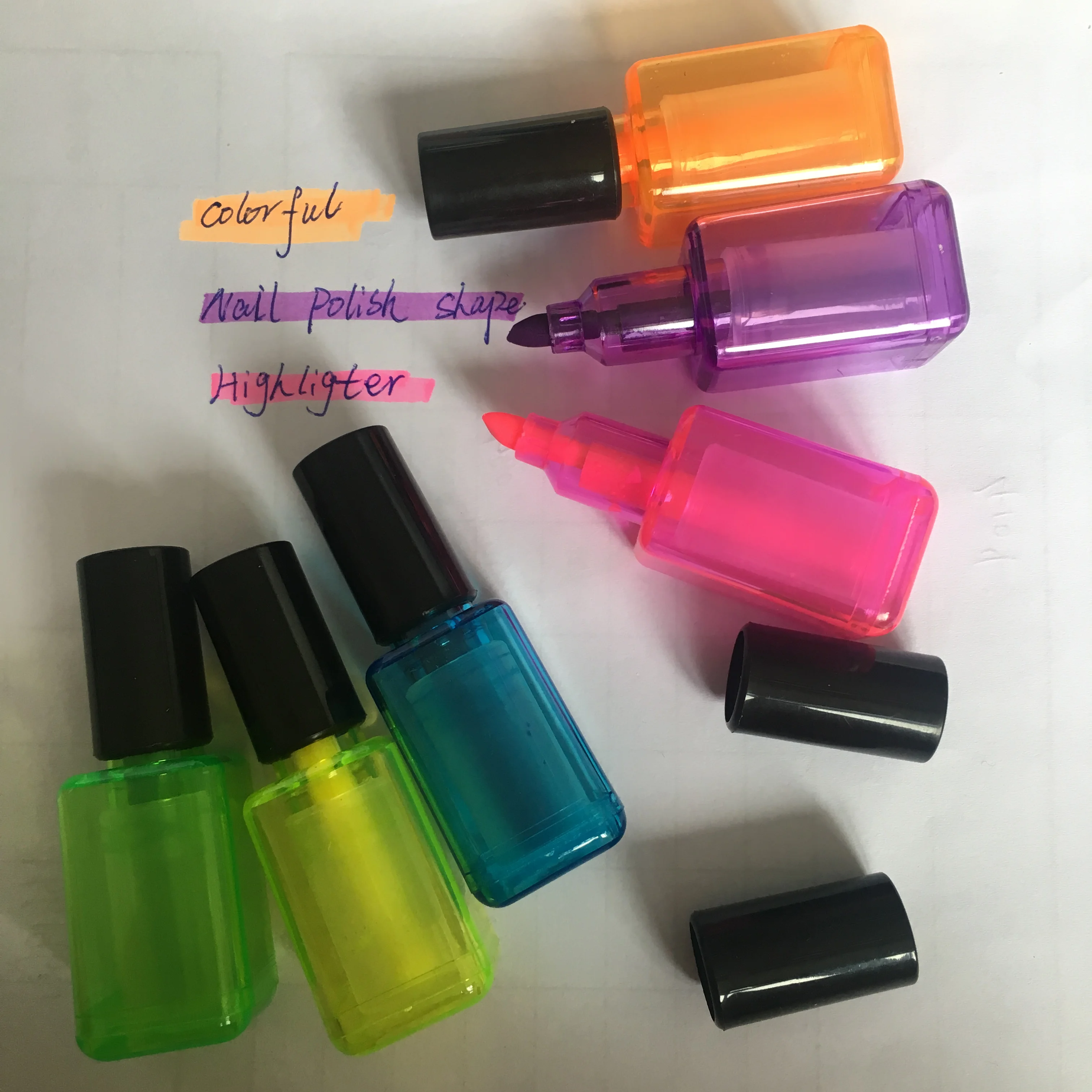 
Novelty 6 colors nail polish shape mini highlighter custom logo non-toxic permanent color marker 