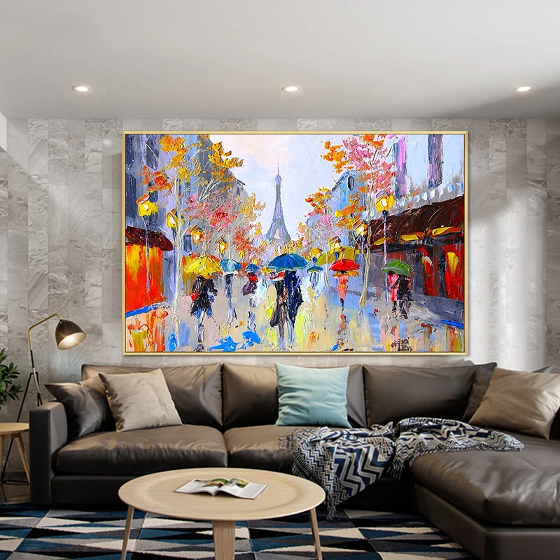 Famous landscape impressionist art paris city street scene handmade oil paintings