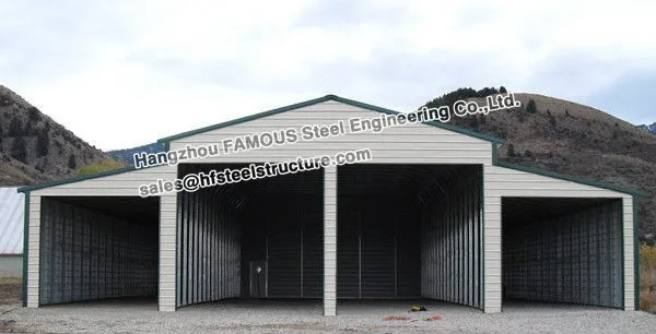 Insulated steel structure garage with sandwich panel cladding