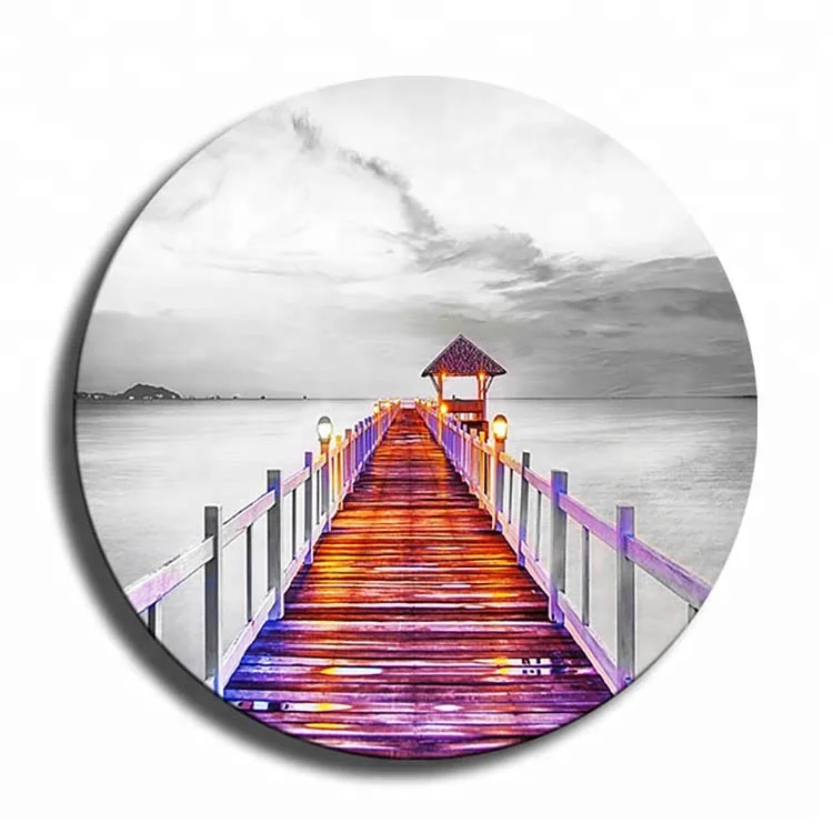 
China supply Hot sale seascape home goods wall art round stretched canvas painting 