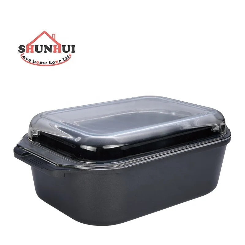 Cast Aluminum Rectangle 35 cm Roaster Pan With Silicon Rim Glass Lid 13-Inch Non-stick Roasting Pan