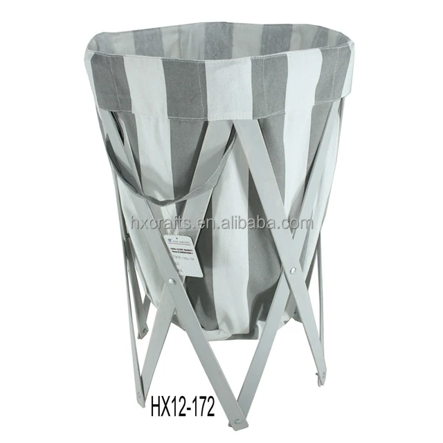 Patent Foldable Wooden Canvas Laundry Basket