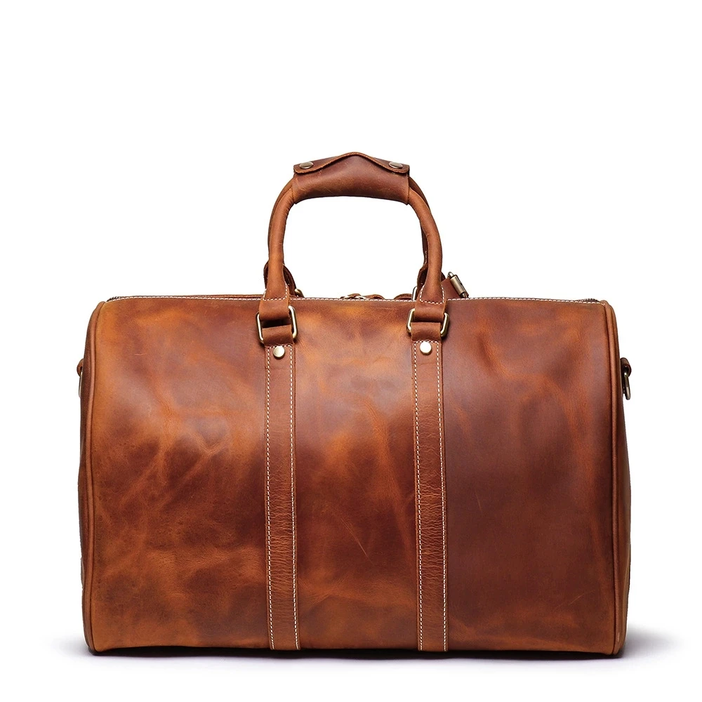Large Capacity Business Weekend Bags Genuine  Leather men Travel Duffel Duffle Holdall Bag Without The Shoe Pocket